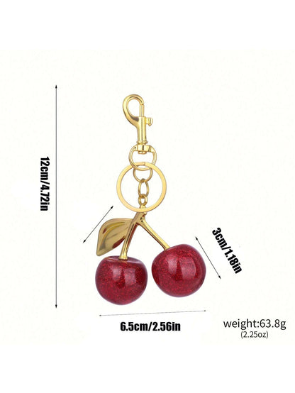1pc Chic Cherry Keychain With Sparkling Resin Pendant- Alloy, Customizable C-Hook Closure For Women's Wallets & Bags,Ideal Gift For Family, Friends