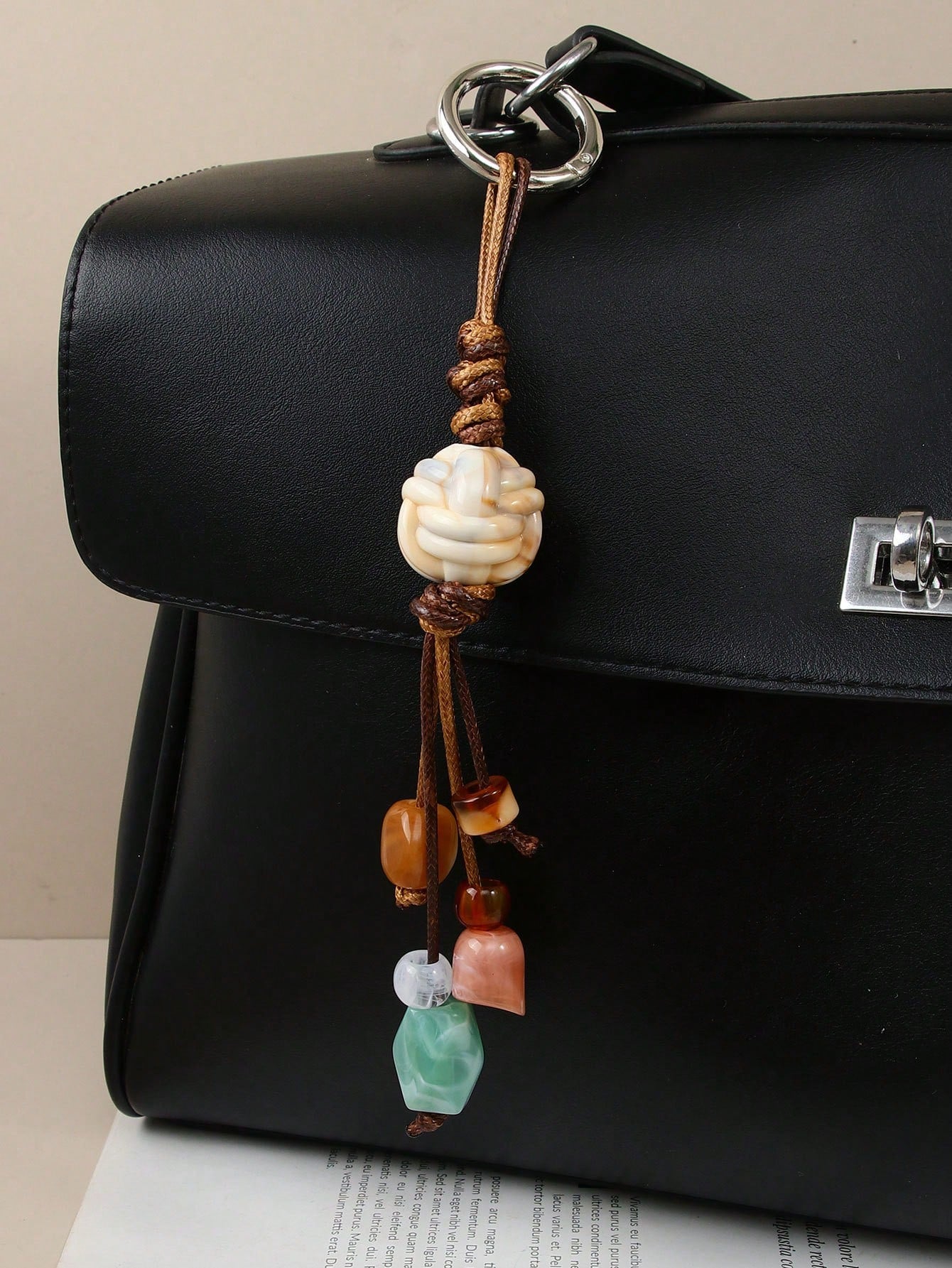 1pc Colorful Beaded Keychain For Women's Bags- Metal Key Ring With Resin Beads, Vibrant Green, Blue, Orange And White Design, Durable And Fashionable, Suitable As Key, Wallet And Handbag Charm, Playf