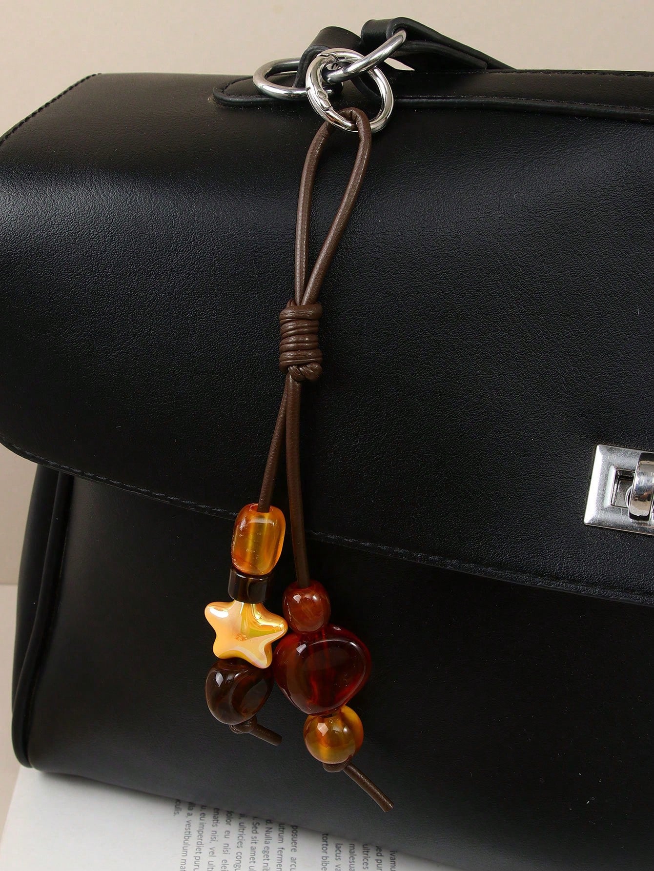 1pc Colorful Beaded Keychain For Women's Bags- Metal Key Ring With Resin Beads, Vibrant Green, Blue, Orange And White Design, Durable And Fashionable, Suitable As Key, Wallet And Handbag Charm, Playf