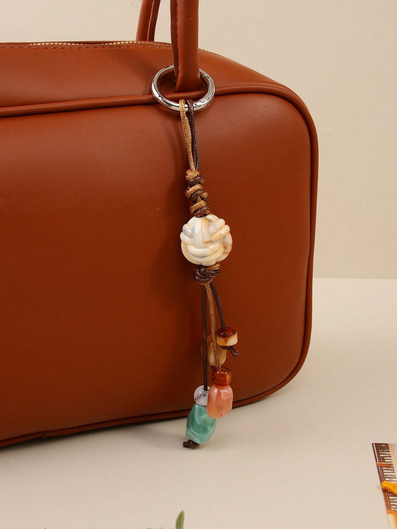 1pc Colorful Beaded Keychain For Women's Bags- Metal Key Ring With Resin Beads, Vibrant Green, Blue, Orange And White Design, Durable And Fashionable, Suitable As Key, Wallet And Handbag Charm, Playf