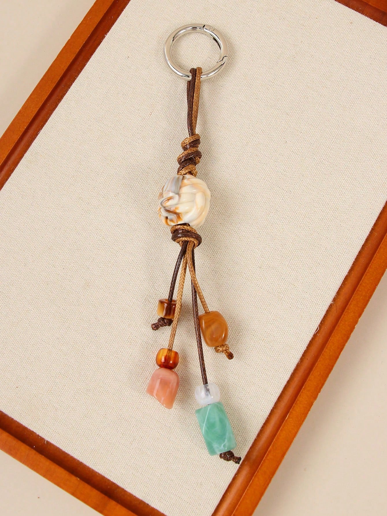 1pc Colorful Beaded Keychain For Women's Bags- Metal Key Ring With Resin Beads, Vibrant Green, Blue, Orange And White Design, Durable And Fashionable, Suitable As Key, Wallet And Handbag Charm, Playf