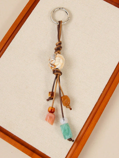 1pc Colorful Beaded Keychain For Women's Bags- Metal Key Ring With Resin Beads, Vibrant Green, Blue, Orange And White Design, Durable And Fashionable, Suitable As Key, Wallet And Handbag Charm, Playf