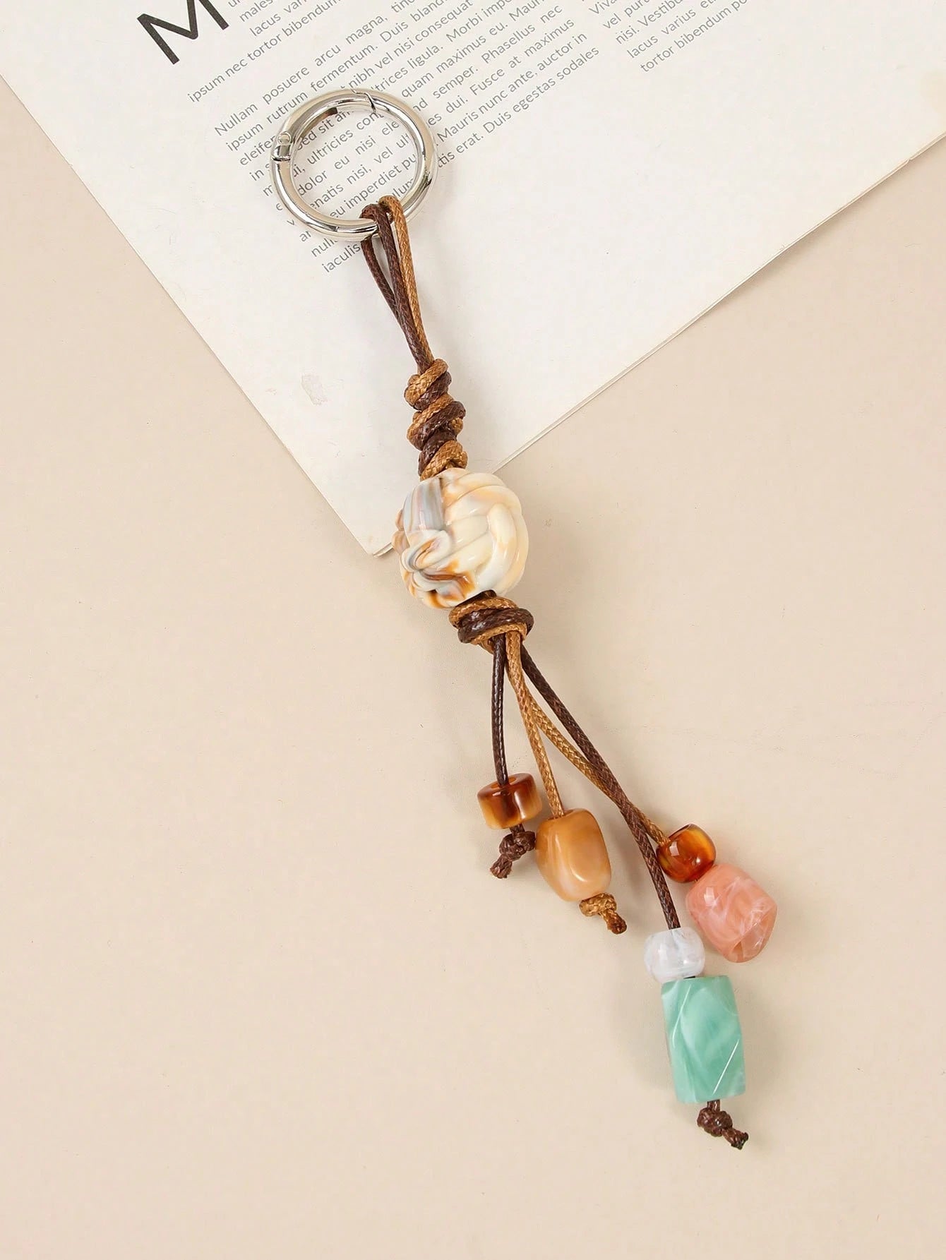 1pc Colorful Beaded Keychain For Women's Bags- Metal Key Ring With Resin Beads, Vibrant Green, Blue, Orange And White Design, Durable And Fashionable, Suitable As Key, Wallet And Handbag Charm, Playf