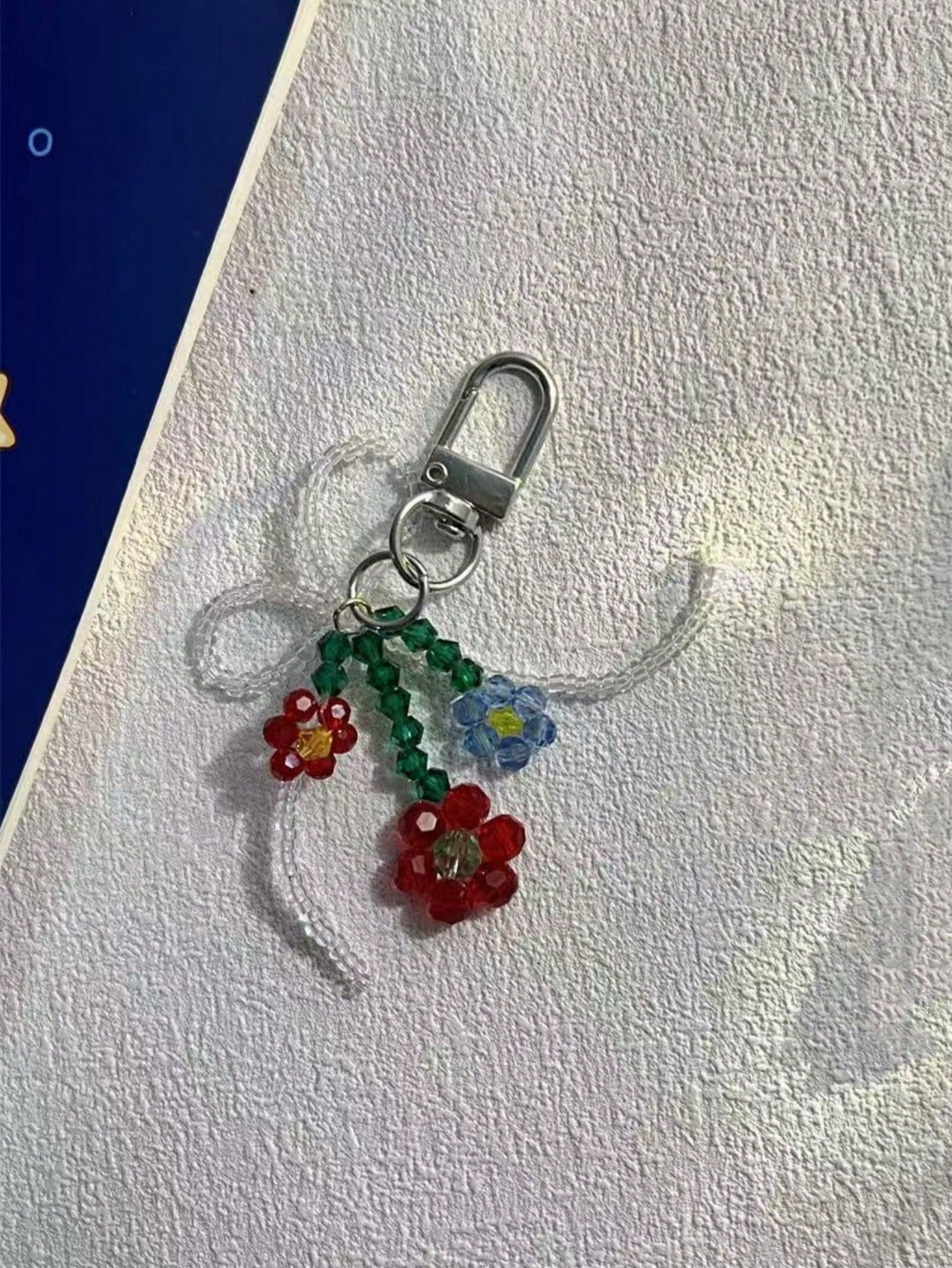 1pc Colorful Flower Beaded Bowknot Keyring Phone Charm Fashionable Woman Small Earphone And Bag Pendant Sweet Style Summer Bows