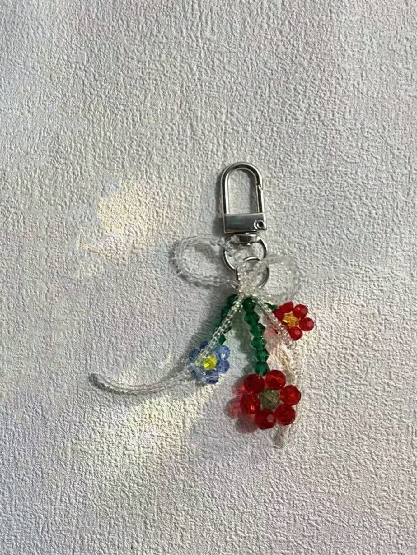 1pc Colorful Flower Beaded Bowknot Keyring Phone Charm Fashionable Woman Small Earphone And Bag Pendant Sweet Style Summer Bows