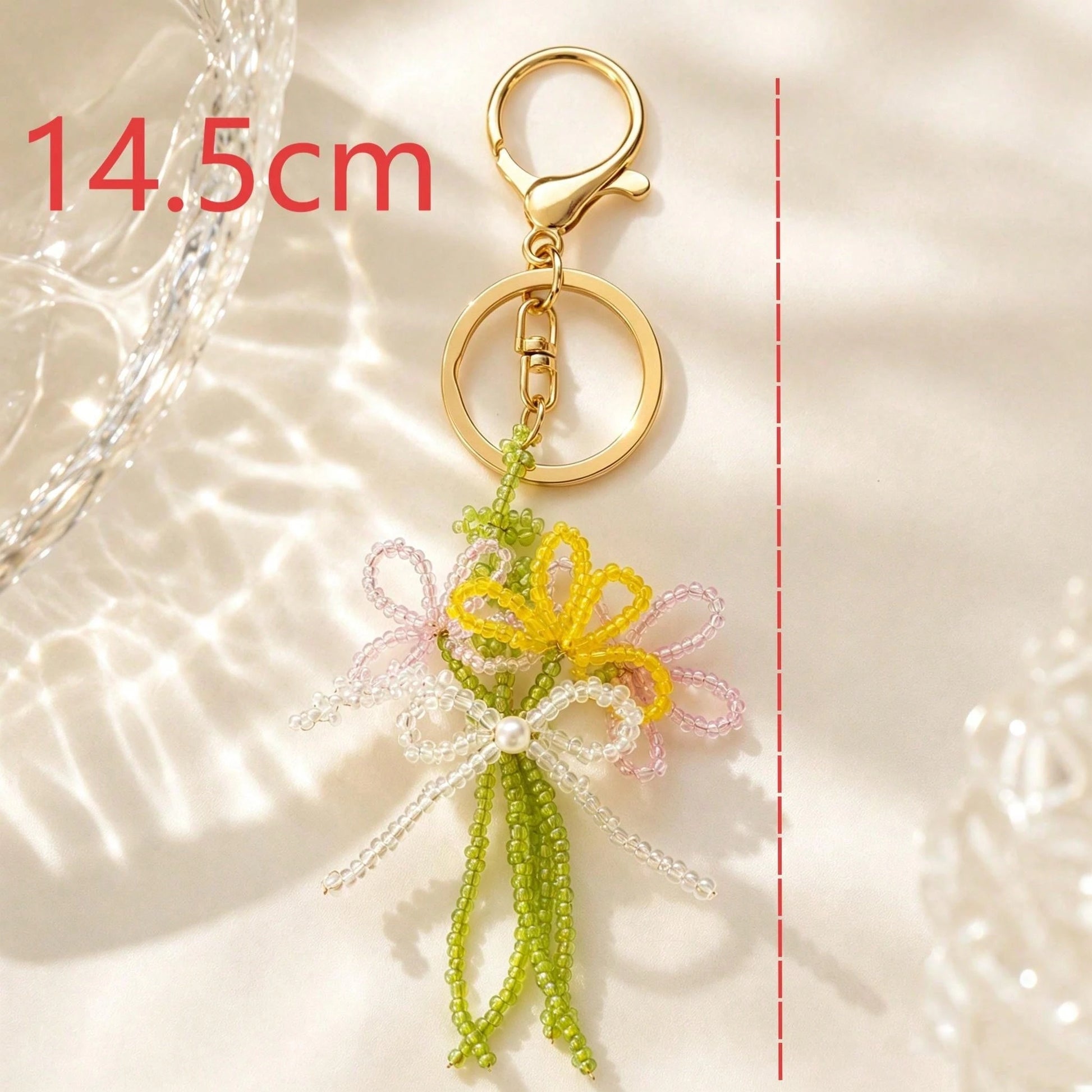 1pc Colorful Flower Beaded Bowknot Keyring Phone Charm Fashionable Woman Small Earphone And Bag Pendant Sweet Style Summer Bows