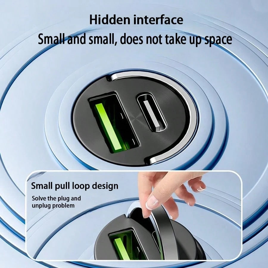 1pc Compact Yet Powerful Mini Car Charger, Made Of Premium Aluminum Alloy Body, With 1 USB-A And 1 Type-C Port, 12-24V Fast Car Charging Adapter Suitable For Various Phones, Compact Design Makes It A