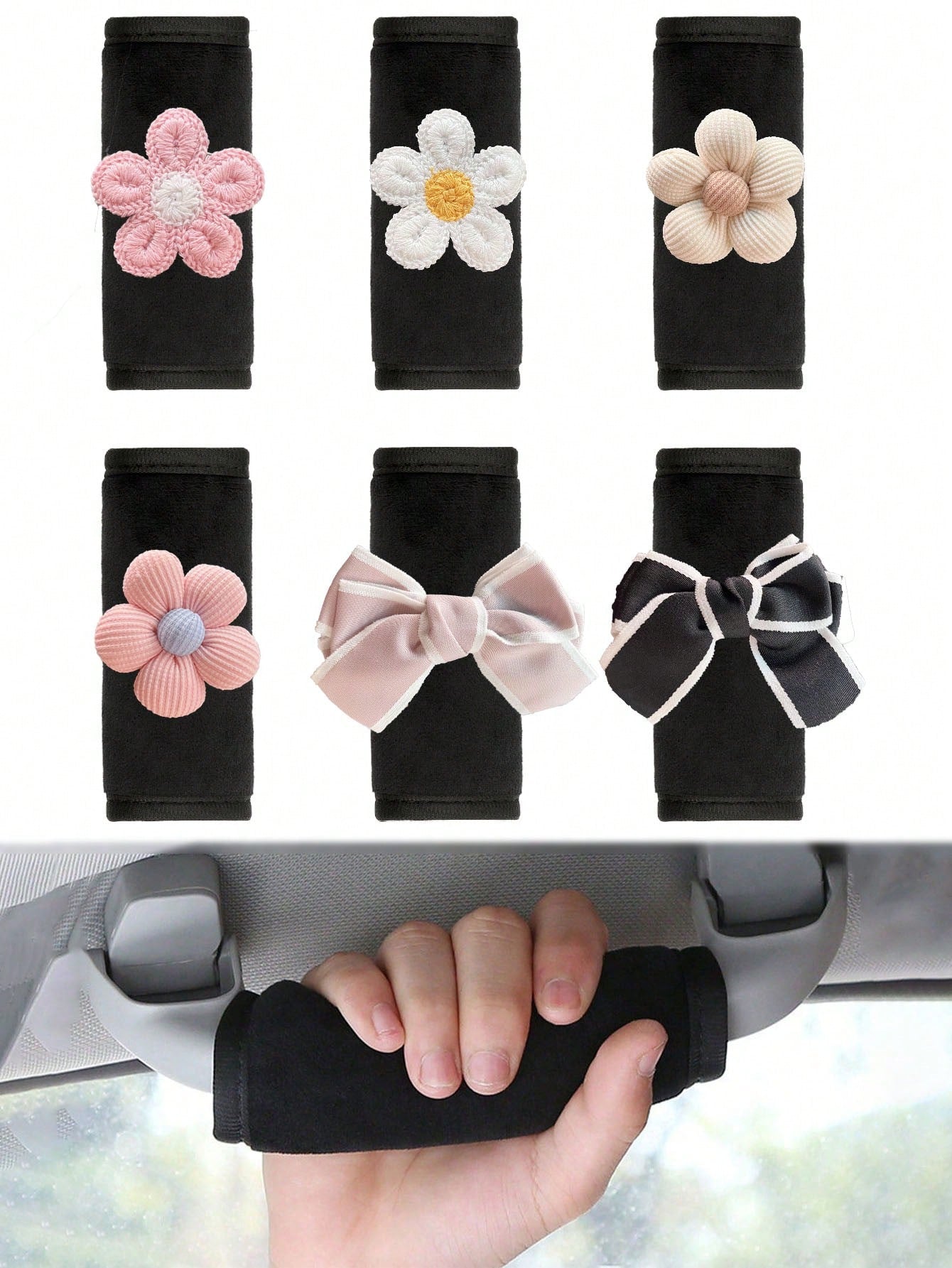 1pc Creative Cute Car Door Handle Cover, Universal Car Interior Decor Flower & Bowknot Car Door Handle Sleeve