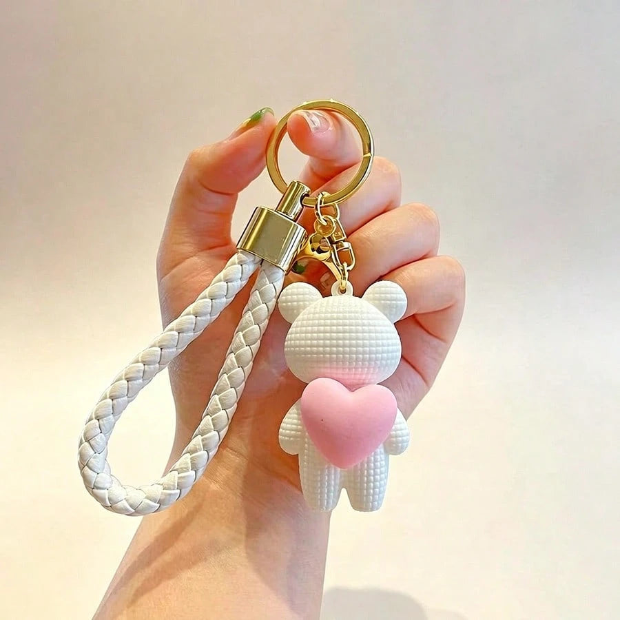 1pc Creative Cute Heart Knitted Bear Car Keychain/Couple Keychain Pendant/Backpack Charm/Exquisite Gift