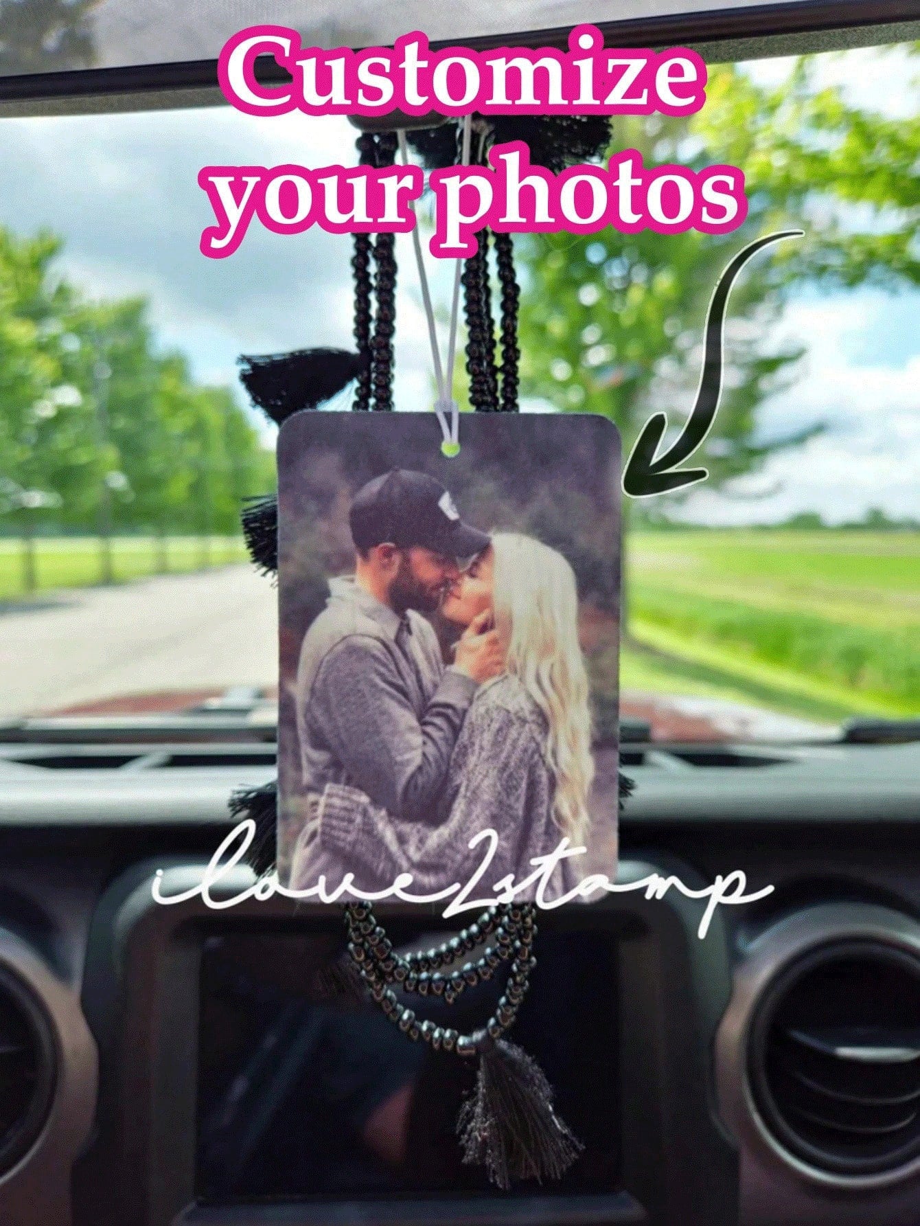 1pc Customized Acrylic Rearview Mirror Hanging Decor, Personalized Car Interior Accessory, Customizable Photo Hanging Ornament, Car Accessories Interior Car Charm For Couples