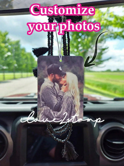 1pc Customized Acrylic Rearview Mirror Hanging Decor, Personalized Car Interior Accessory, Customizable Photo Hanging Ornament, Car Accessories Interior Car Charm For Couples