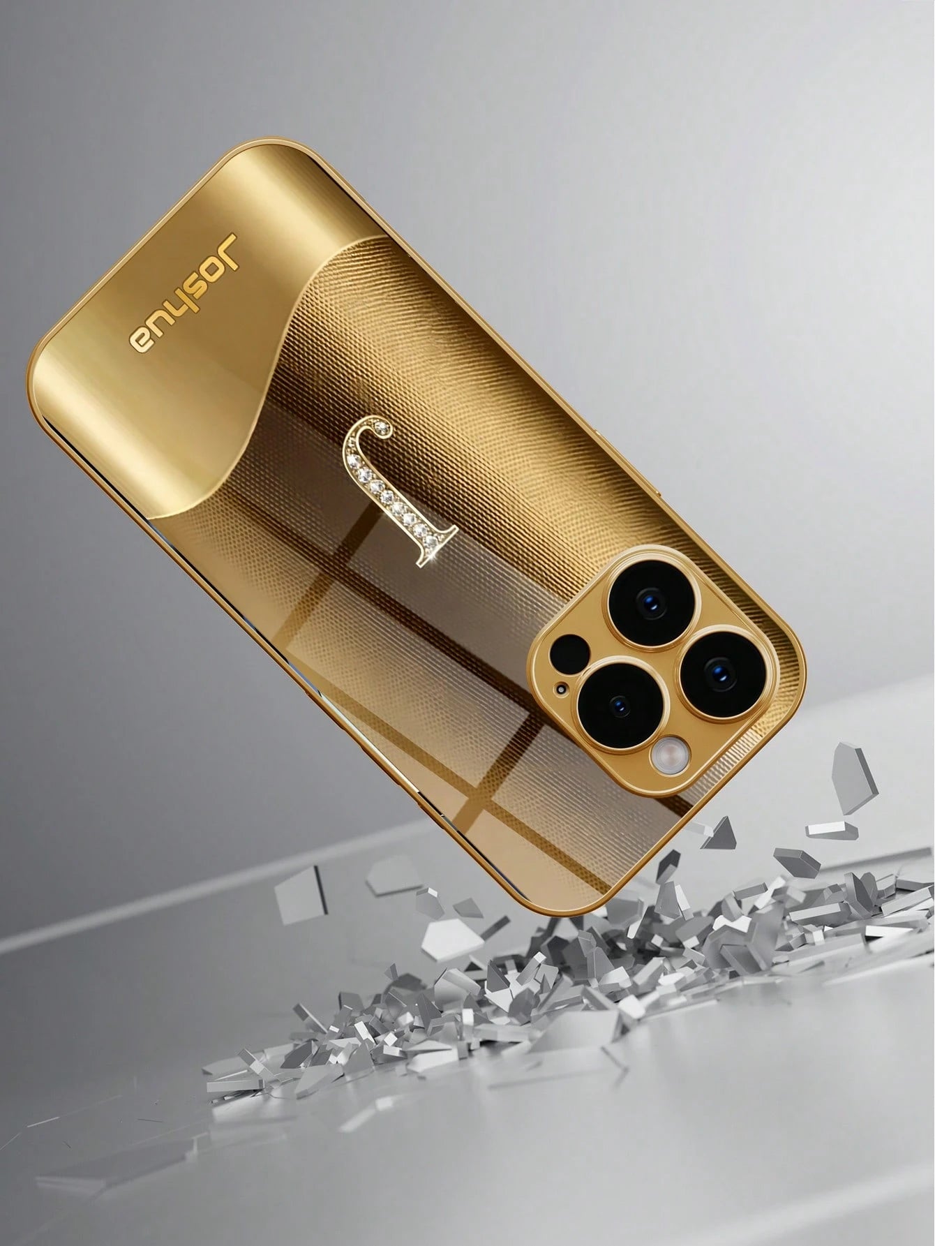 1pc Customized Name, Luxury Full Rhinestone Letter Pattern Phone Case, Electroplated Gold Glass, Suitable For 17 Pro Max/16 Pro Max/15/14 Plus/13 Pro/12 Pro Max/11/Xs Max/8/7/6 Plus, Fashion, Colorful