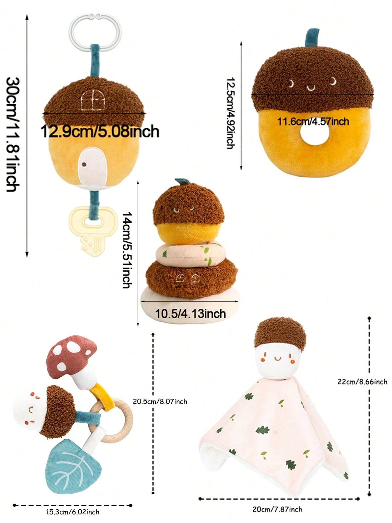 1pc Cute Acorn Series Plush Doll, Easy-To-Grip Baby Rattle Soothing Doll, Soft Texture, Newborn Gift For Baby Boys And Girls