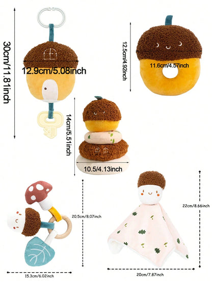 1pc Cute Acorn Series Plush Doll, Easy-To-Grip Baby Rattle Soothing Doll, Soft Texture, Newborn Gift For Baby Boys And Girls