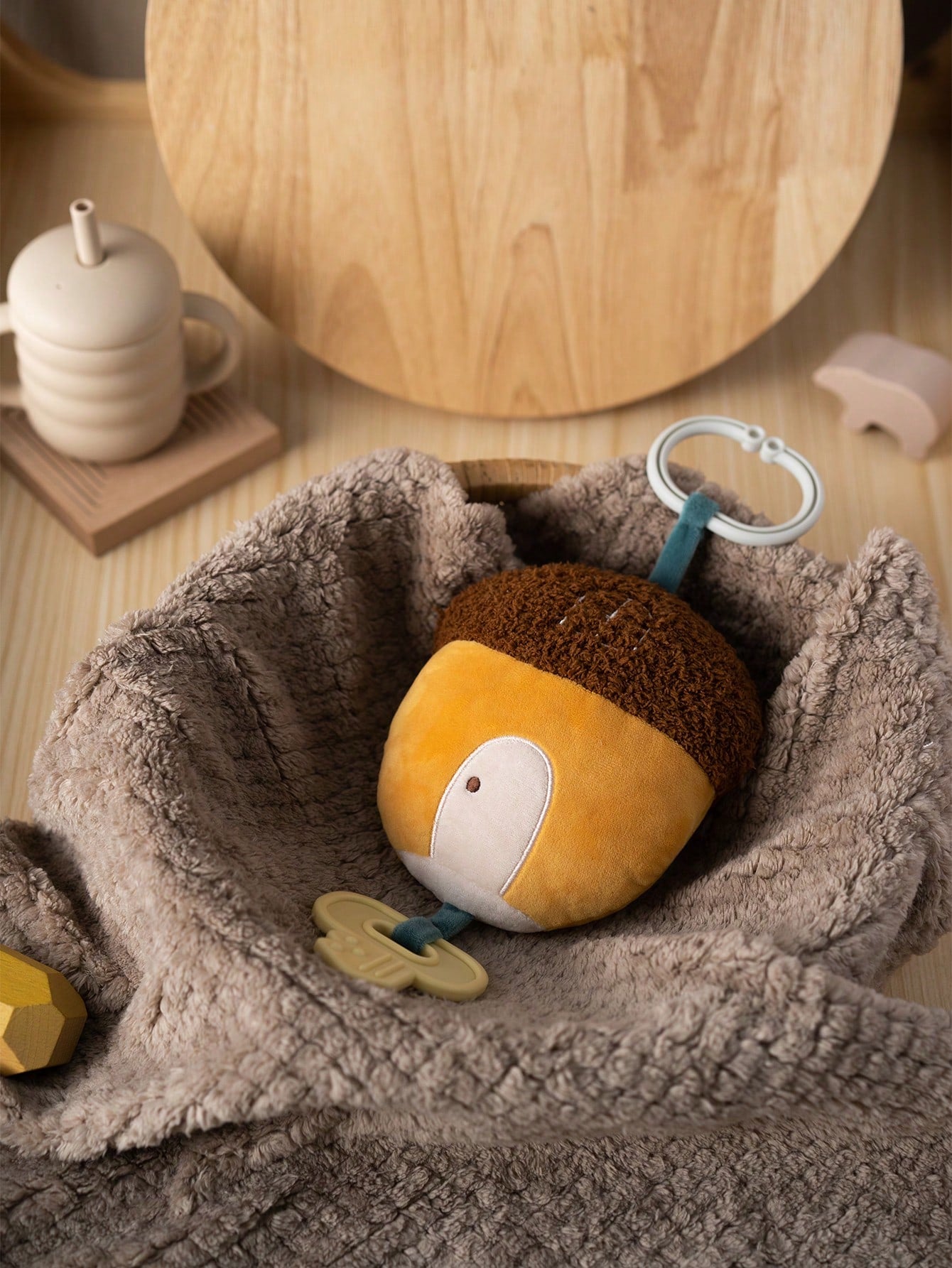 1pc Cute Acorn Series Plush Doll, Easy-To-Grip Baby Rattle Soothing Doll, Soft Texture, Newborn Gift For Baby Boys And Girls