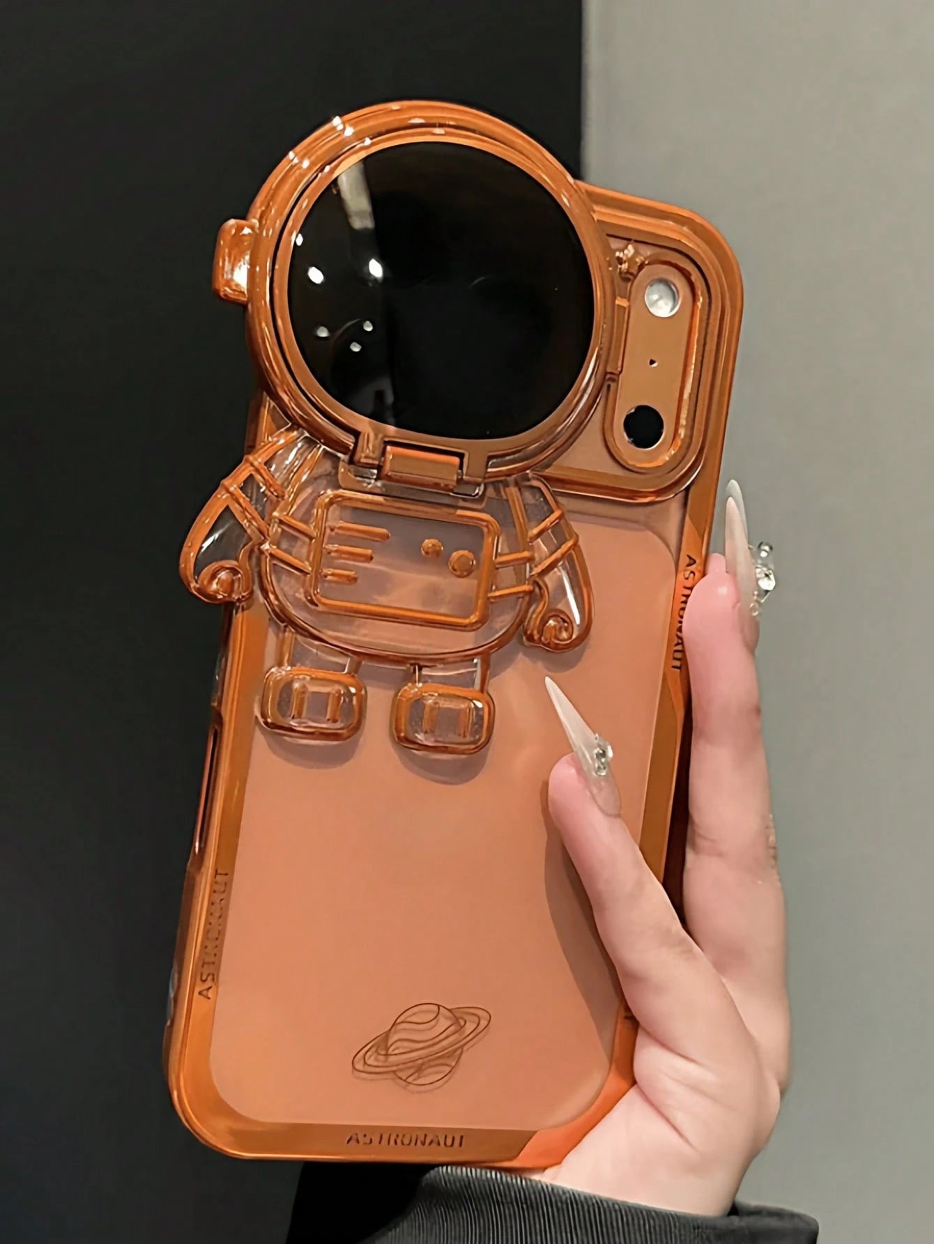 1pc Cute Cartoon Astronaut Glitter Case Compatible With IPhone 17 Pro Max 14 13 12 15 16 Pro Max Bracket Gradient Plating Stand Transparent Cover