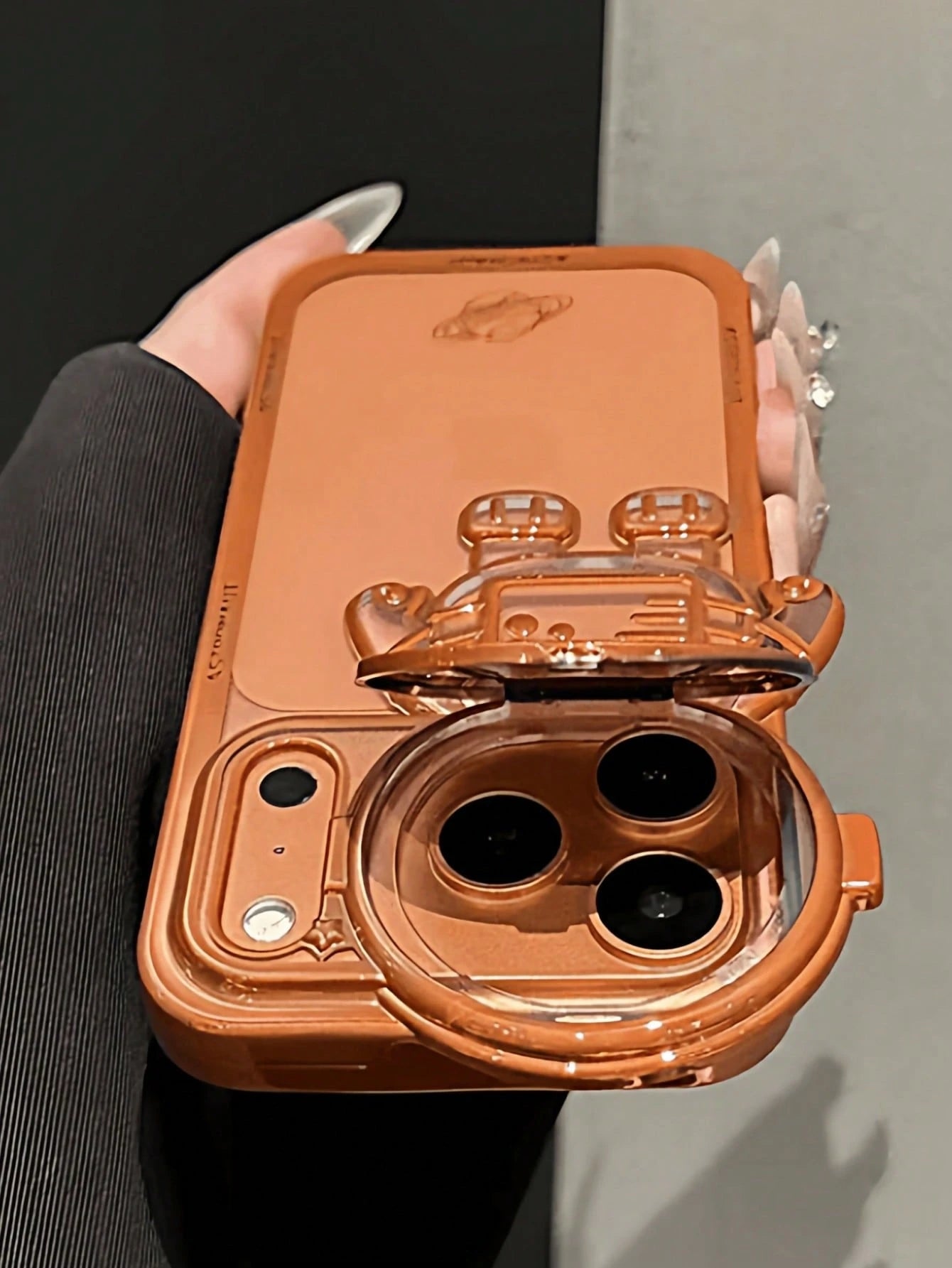 1pc Cute Cartoon Astronaut Glitter Case Compatible With IPhone 17 Pro Max 14 13 12 15 16 Pro Max Bracket Gradient Plating Stand Transparent Cover
