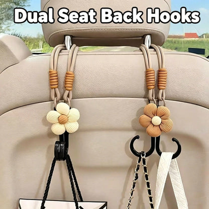 1PC Cute Flower Car Seat Headrest Hook Universal Back Seat Organizer Bag Holder Heavy Duty Car Interior Accessory Beige/Khak