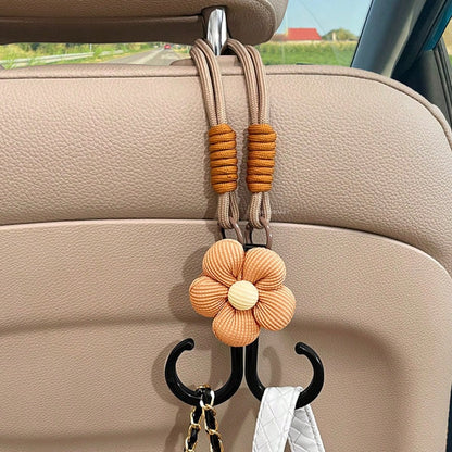 1PC Cute Flower Car Seat Headrest Hook Universal Back Seat Organizer Bag Holder Heavy Duty Car Interior Accessory Beige/Khak