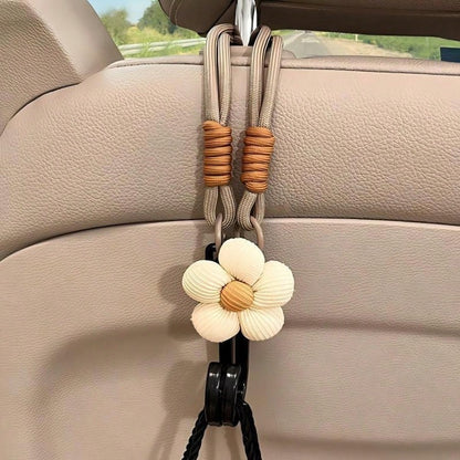 1PC Cute Flower Car Seat Headrest Hook Universal Back Seat Organizer Bag Holder Heavy Duty Car Interior Accessory Beige/Khak