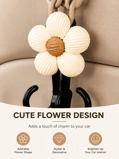 1PC Cute Flower Car Seat Headrest Hook Universal Back Seat Organizer Bag Holder Heavy Duty Car Interior Accessory Beige/Khak