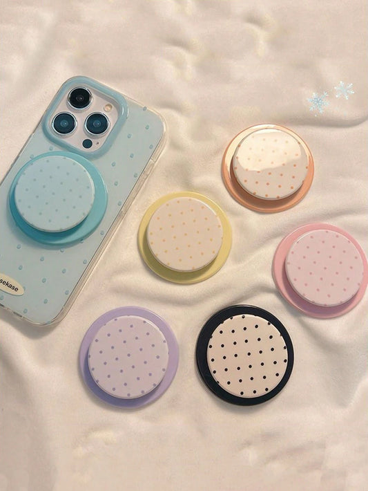 1pc Cute Fresh Polka Dot Pattern Push-Pull Magnetic Telescopic Mobile Phone Desk Stand Available In Purple/Pink/Blue/Yellow/Black Ideal Gift For Mother's Day Birthday Sisters Girlfriends And Classmate