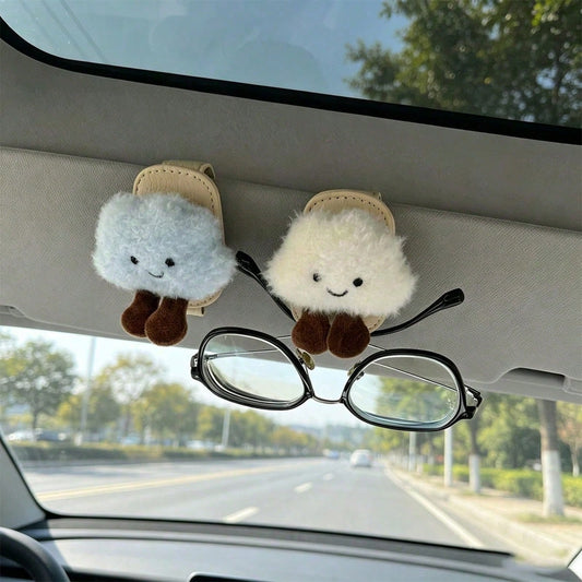 1pc Cute Inflatable Cloud Car Hanging Glasses Holder, Cartoon Multifunctional Sunglasses Rack, Multifunctional Car Ticket Card Storage Organizer, Cute Car Interior Decor, Soft Fluffy Car Interior Deco