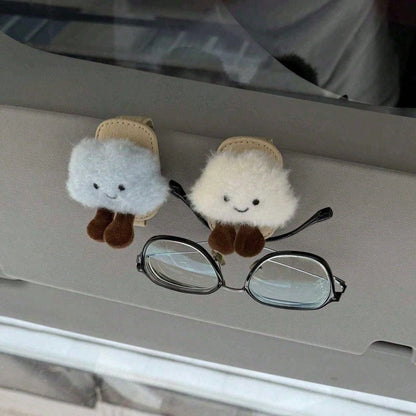 1pc Cute Inflatable Cloud Car Hanging Glasses Holder, Cartoon Multifunctional Sunglasses Rack, Multifunctional Car Ticket Card Storage Organizer, Cute Car Interior Decor, Soft Fluffy Car Interior Deco