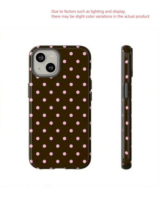 1pc Cute Pink Polka Dot 15/14/13 Case, Stylish Brown Polka Dot Phone Cover For 15/14/13 Pro Max/Plus, Durable Shockproof Full Body Protective Slim Fit Design For Women Girls35460,Suitable For IPhone
