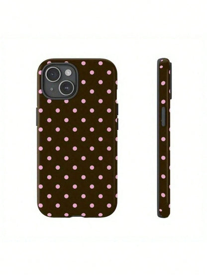 1pc Cute Pink Polka Dot 15/14/13 Case, Stylish Brown Polka Dot Phone Cover For 15/14/13 Pro Max/Plus, Durable Shockproof Full Body Protective Slim Fit Design For Women Girls35460,Suitable For IPhone