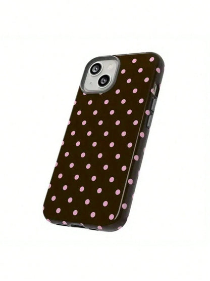 1pc Cute Pink Polka Dot 15/14/13 Case, Stylish Brown Polka Dot Phone Cover For 15/14/13 Pro Max/Plus, Durable Shockproof Full Body Protective Slim Fit Design For Women Girls35460,Suitable For IPhone