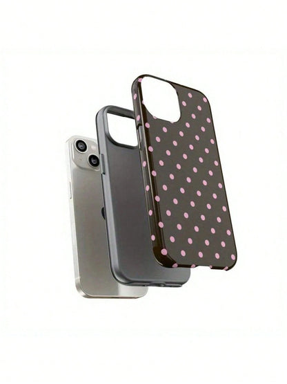1pc Cute Pink Polka Dot 15/14/13 Case, Stylish Brown Polka Dot Phone Cover For 15/14/13 Pro Max/Plus, Durable Shockproof Full Body Protective Slim Fit Design For Women Girls35460,Suitable For IPhone