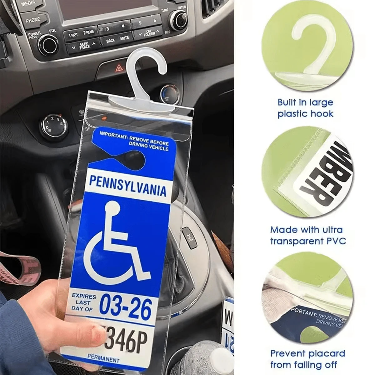 1pc Disability Slogan Hook Bag, PVC Transparent Disability Card Parking Slogan Storage Bag (Card Not Included)
