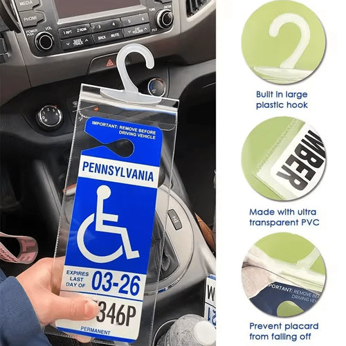 1pc Disability Slogan Hook Bag, PVC Transparent Disability Card Parking Slogan Storage Bag (Card Not Included)