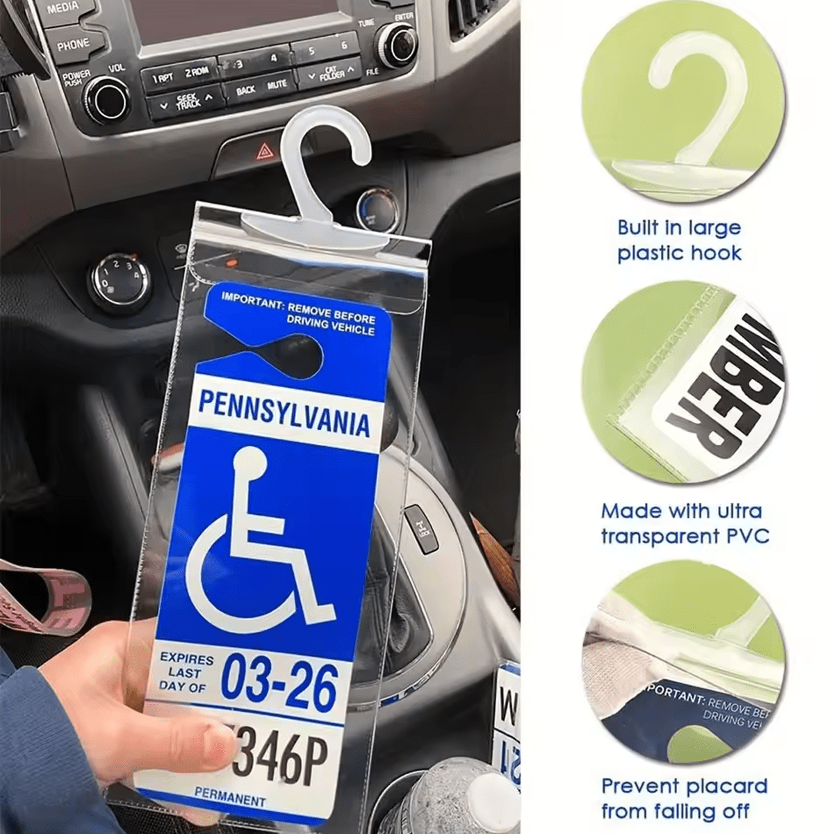 1pc Disability Slogan Hook Bag, PVC Transparent Disability Card Parking Slogan Storage Bag (Card Not Included)