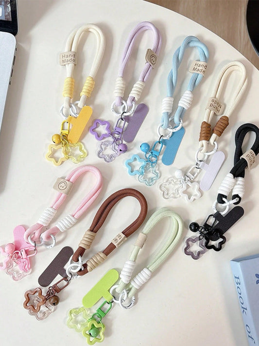 1pc Dopamine Hollow Star Phone Case With Thickened Braided Lanyard, Anti-Drop Keychain