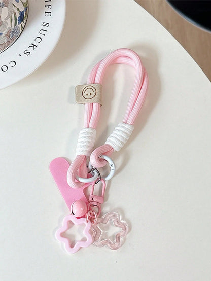 1pc Dopamine Hollow Star Phone Case With Thickened Braided Lanyard, Anti-Drop Keychain
