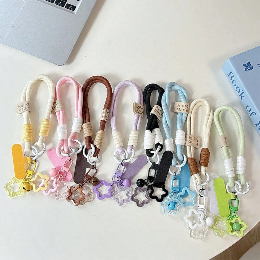 1pc Dopamine Hollow Star Phone Case With Thickened Braided Lanyard, Anti-Drop Keychain