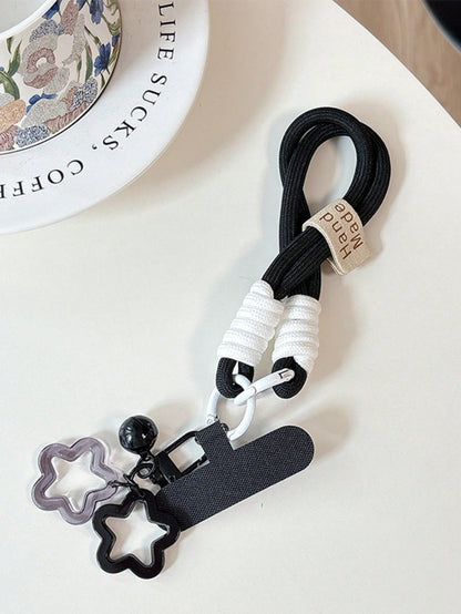1pc Dopamine Hollow Star Phone Case With Thickened Braided Lanyard, Anti-Drop Keychain