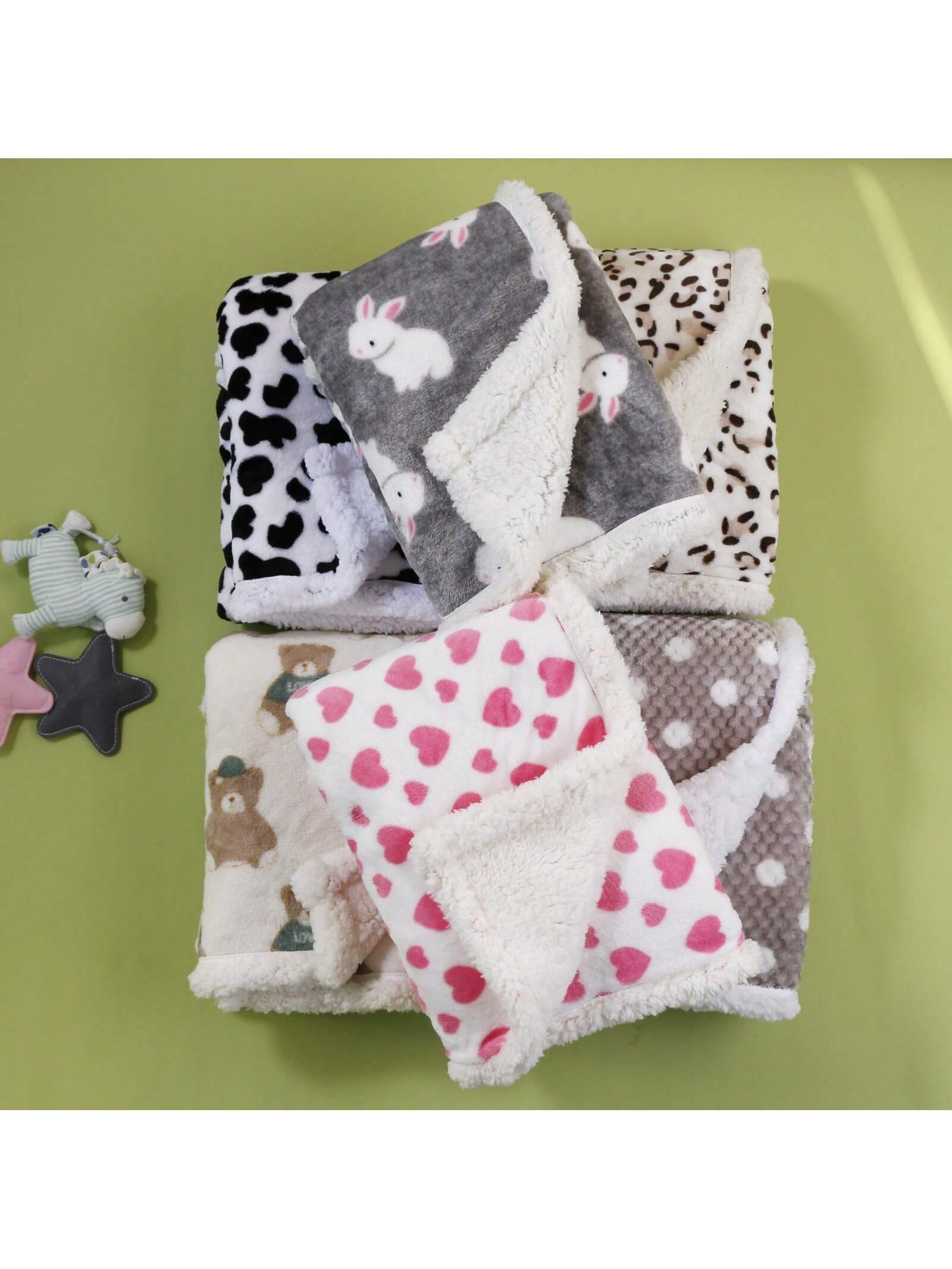 1pc Double-Layer Baby Geometric Print Soft And Comfortable Flannel Blanket For Stroller Love Valentine