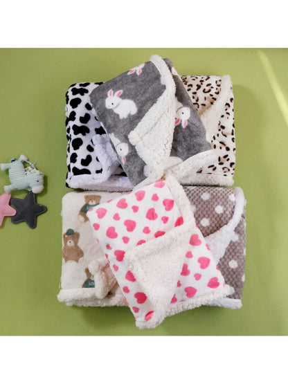 1pc Double-Layer Baby Geometric Print Soft And Comfortable Flannel Blanket For Stroller Love Valentine