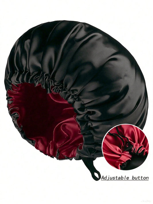 1pc Double-Sided Satin Sleep Cap With Adjustable Button, Reversible Silk Hair Wrap Suitable For Curly Hair, Nighttime Hair Care Headband