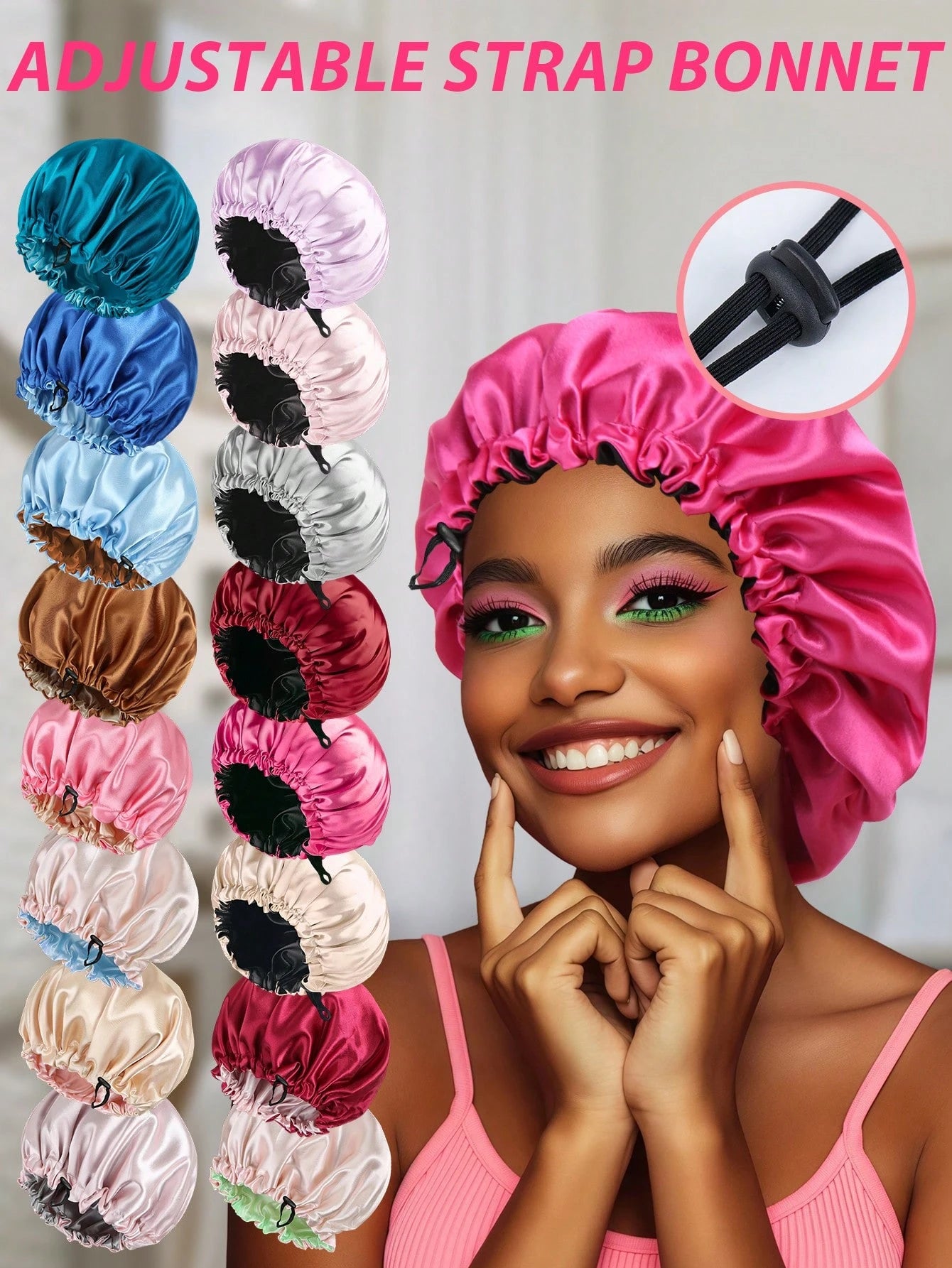 1pc Double-Sided Satin Sleep Cap With Adjustable Button, Reversible Silk Hair Wrap Suitable For Curly Hair, Nighttime Hair Care Headband