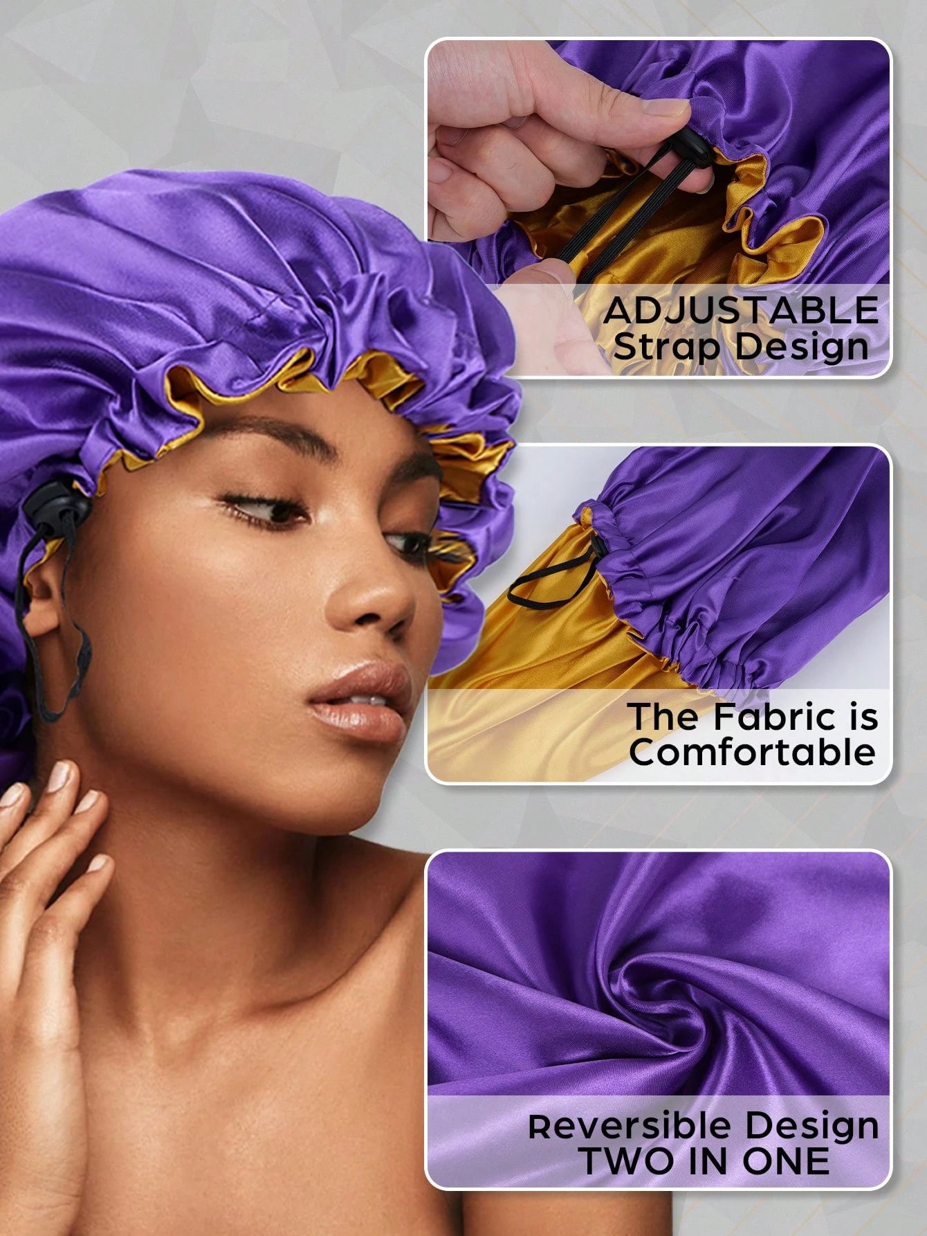 1pc Double-Sided Satin Sleep Cap With Adjustable Button, Reversible Silk Hair Wrap Suitable For Curly Hair, Nighttime Hair Care Headband