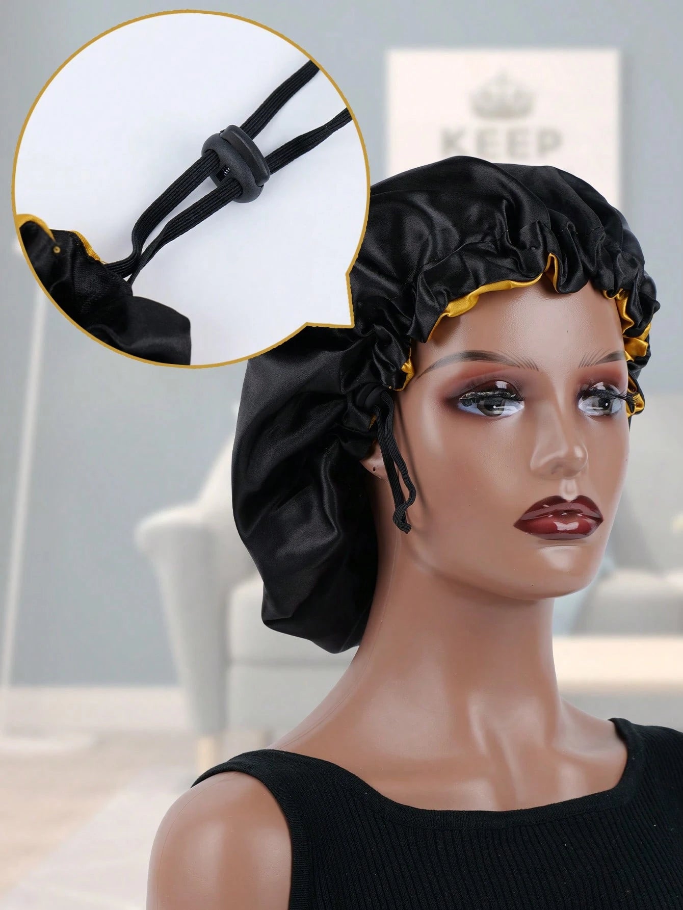 1pc Double-Sided Satin Sleep Cap With Adjustable Button, Reversible Silk Hair Wrap Suitable For Curly Hair, Nighttime Hair Care Headband