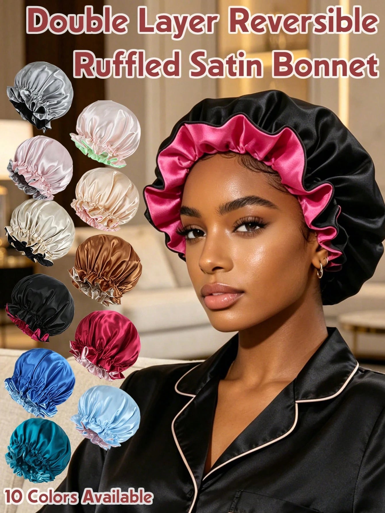 1pc Double-Sided Satin Sleep Cap With Adjustable Button, Reversible Silk Hair Wrap Suitable For Curly Hair, Nighttime Hair Care Headband