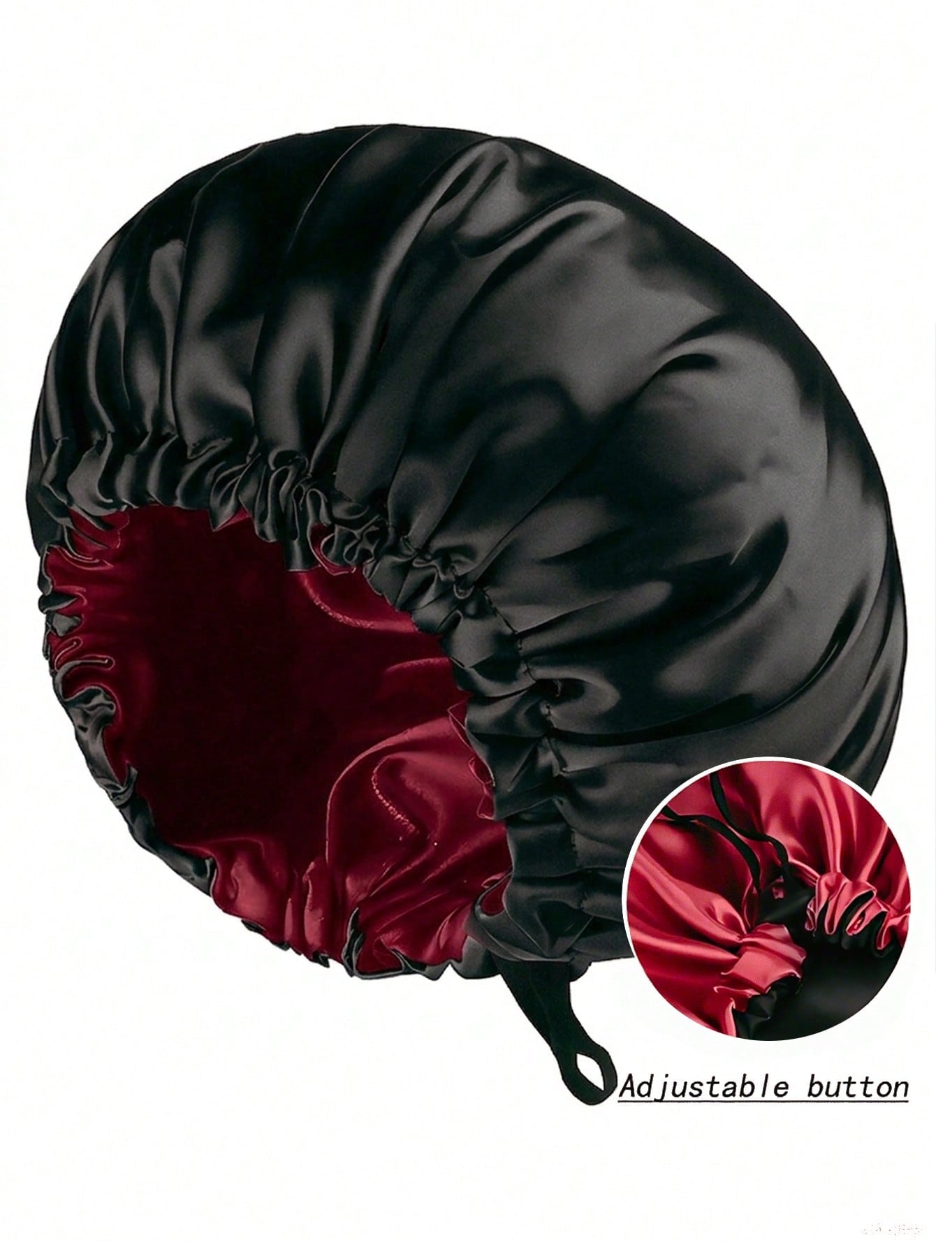1pc Double-Sided Satin Sleep Cap With Adjustable Button, Reversible Silk Hair Wrap Suitable For Curly Hair, Nighttime Hair Care Headband