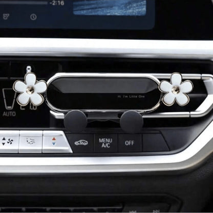 1pc Elegant Flower Car Phone Holder, Exquisite Flower Air Vent Clip Design, Horizontal & Vertical Installation, Auto Lock Stable, Universal Car Navigation Bracket, Fashionable Car Accessory To Add Ref