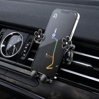 1pc Elegant Flower Car Phone Holder, Exquisite Flower Air Vent Clip Design, Horizontal & Vertical Installation, Auto Lock Stable, Universal Car Navigation Bracket, Fashionable Car Accessory To Add Ref