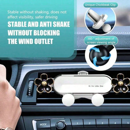 1pc Elegant Flower Car Phone Holder, Exquisite Flower Air Vent Clip Design, Horizontal & Vertical Installation, Auto Lock Stable, Universal Car Navigation Bracket, Fashionable Car Accessory To Add Ref